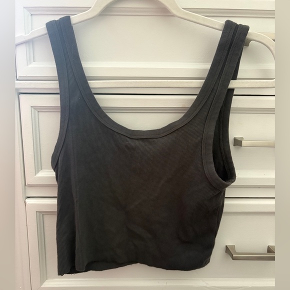 Aerie Charcoal Ribbed Cropped Tank Top - Picture 2 of 3